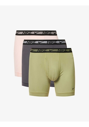 Logo-waistband pack of three stretch-recycled polyester boxers