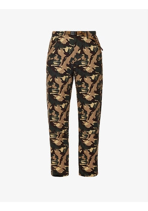 Integrated-belt camouflage-pattern cotton-canvas trousers