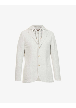 Single-breasted zip-up regular-fit wool-blend hooded blazer
