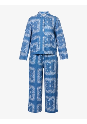 Bandana-print long linen pyjamas