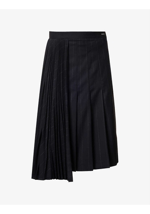 Asymmetric high-rise wool midi skirt