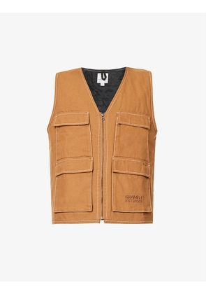 Brand-embroidered flap-pocket cotton-canvas gilet