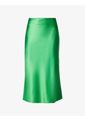 High-rise bias-cut silk midi skirt