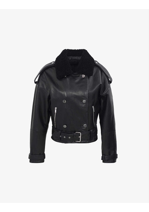 Contrast-collar leather jacket