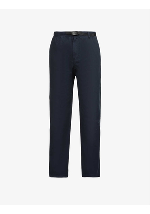 Belt-strap straight regular-fit organic-cotton trousers