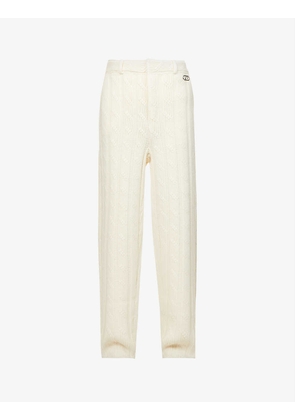 Cable-knit high-rise regular-fit straight-leg wool trousers