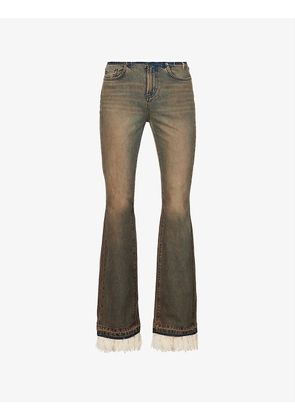 Fringed low-rise flared-leg jeans