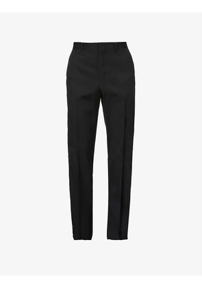 Pleated regular-fit mid-rise straight wool trousers