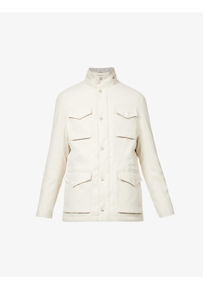 Funnel-neck concealed-hood cotton field jacket
