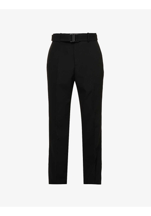 Detachable-belt slim-fit straight-leg wool trousers