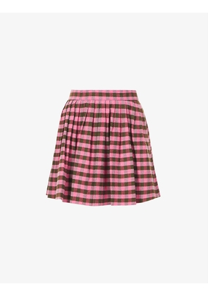 Check-pattern flared woven mini skirt