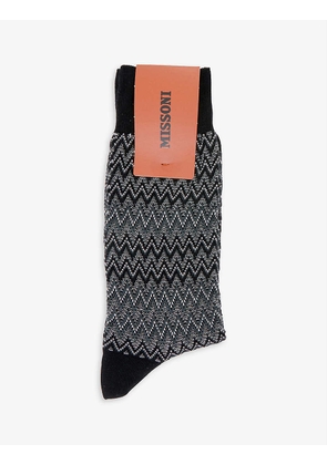 Zigzag-pattern cotton-blend socks