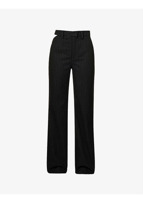 Dettached wide-leg high-rise stretch-woven trousers