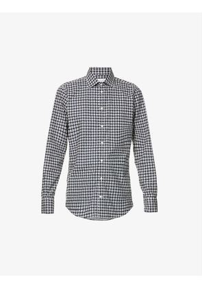 Spot-print slim-fit cotton-poplin shirt