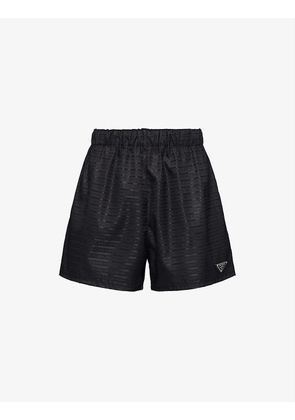 Brand-print elasticated-waist recycled-nylon shorts