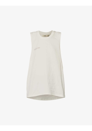 Text-print sleeveless organic-cotton top