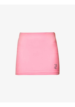 Maxine brand-embellished velour mini skirt