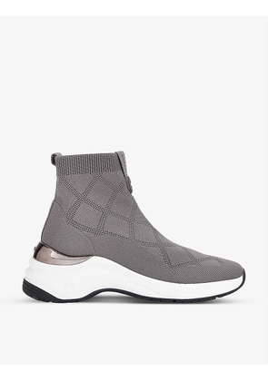 Chequerboard quilted knitted high-top trainers