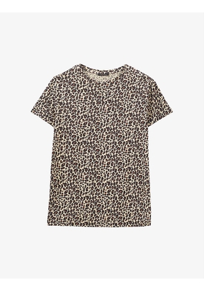 short-sleeve leopard-print woven T-shirt