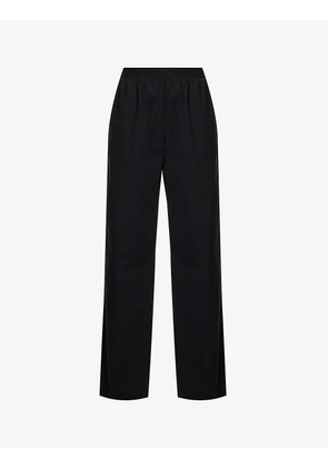 Wide-leg high-rise cotton-poplin trousers
