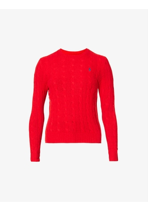 Logo-embroidered cable-knit wool-blend jumper