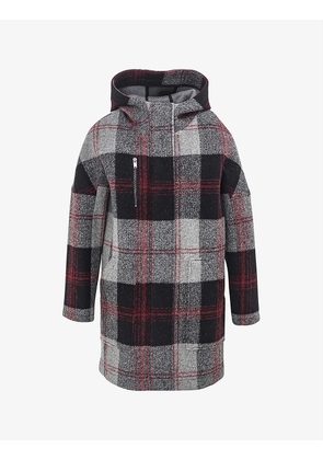Checked hooded woven coat