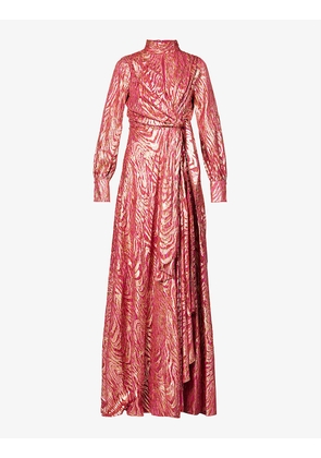 Merren high-neck metallic-weave silk-blend maxi dress