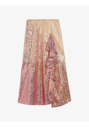 Velina asymmetric-hem sequin-embellished midi skirt