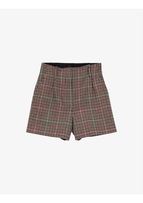 Checked high-rise wool-blend shorts