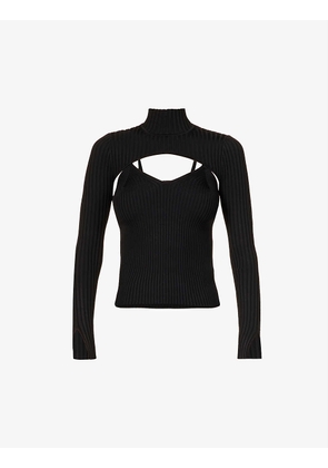 Fleur detachable-sleeves rayon-blend knitted top