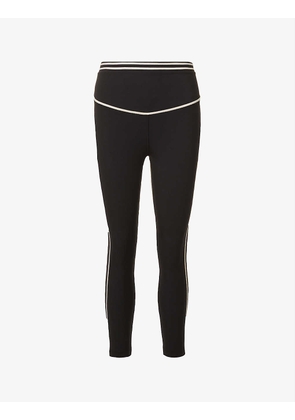 Stacked contrast-stitching high-rise stretch-woven leggings