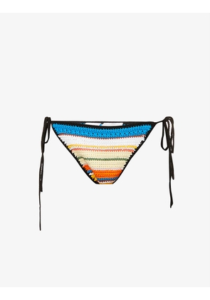 Striped crochet high-rise organic-cotton bikini bottoms