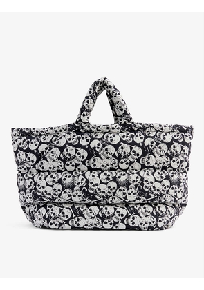 Skull-print quilted cotton-down tote bag