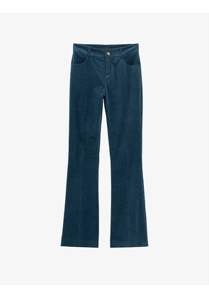 Flared high-rise stretch-velvet trousers