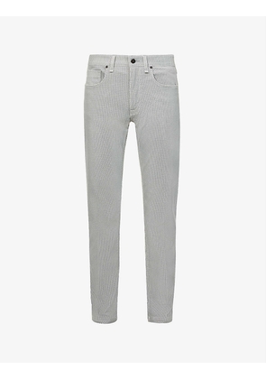 Brand-print slim-fit straight-leg cotton-blend trousers