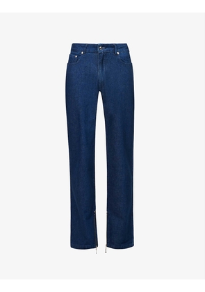 Brand-print zipped-hem regular-fit jeans