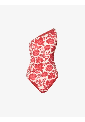 One-shoulder floral-print swimsuit