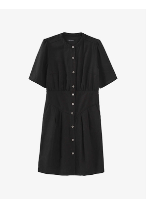 Button-up fitted woven mini dress