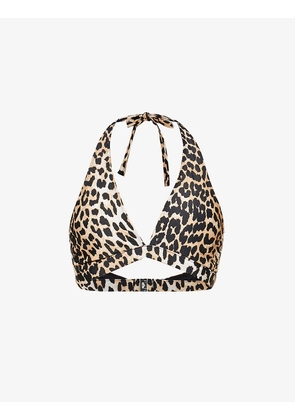Leopard-print halter neck bikini top