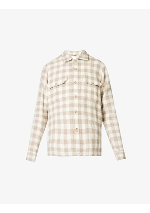 Check-print curved-hem relaxed-fit wool overshirt