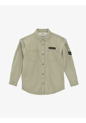 Army-badge belted cotton shirt