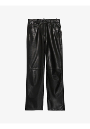 Regular-fit high-rise leather trousers