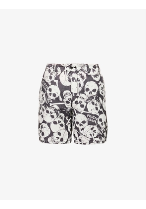 Skull-print regular-fit mid-rise cotton shorts