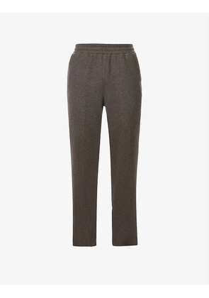 Pleated regular-fit straight-leg cotton and camel-wool-blend trousers