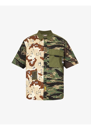 Camouflage-print brand-embroidered oversized-fit stretch-cotton shirt