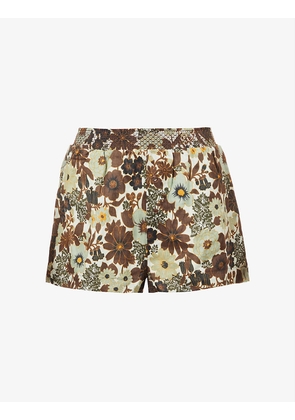 Floral-print high-rise woven shorts