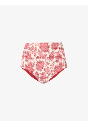 Floral-print high-waist bikini bottoms