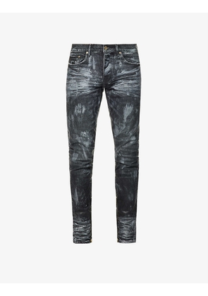 Wax-coated slim-fit low-rise stretch-denim jeans