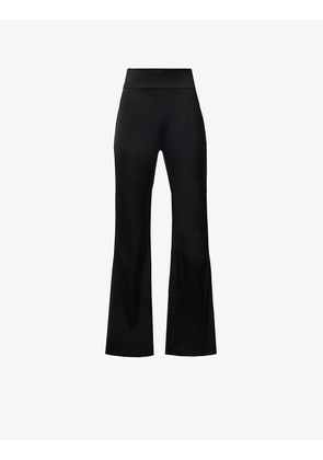 Sculpted flared-leg mid-rise satin trousers