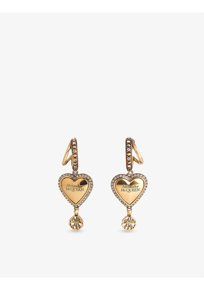 Heart-shaped brass and Swarovski crystal earrings